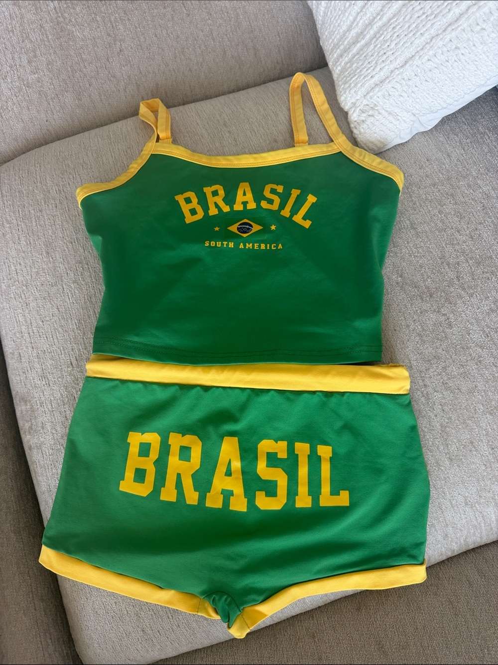 Green & Yellow Brasil Crop Top and Shorts Set